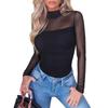 Women's Turtleneck Shaped onesie Long Sleeve Mesh Slim Fit Bottom Shirt Seamless Tights Dinner Trend Wear