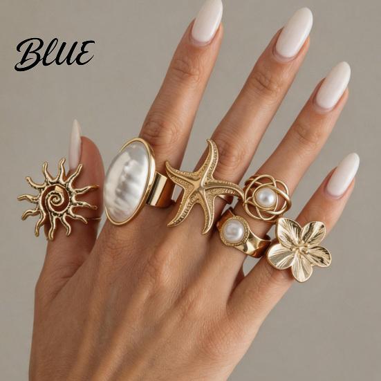 Layered Ring Set 6Pcs/Set Finger Set Ocean Style Adjustable