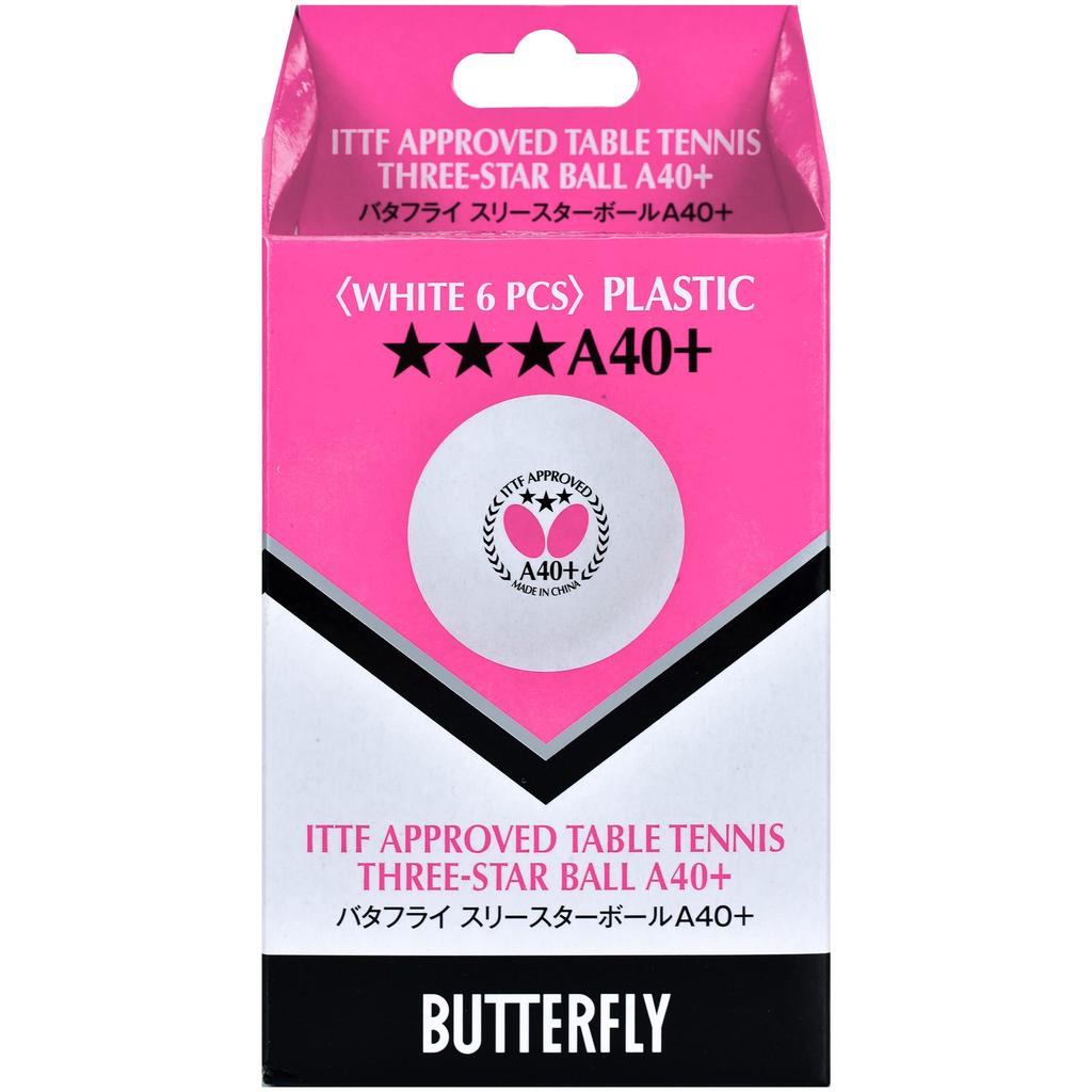 Butterfly Table Tennis Butterfly Three Star Balls White Pack of 95780 White Balls, A40+ (270), 6, (270)