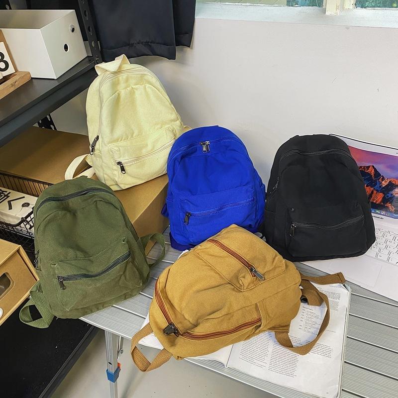 Schoolbag Fashion New Casual Solid Color Schoolbag Female Retro College Student Ins Backpack Travel Washed Canvas Small Backpack