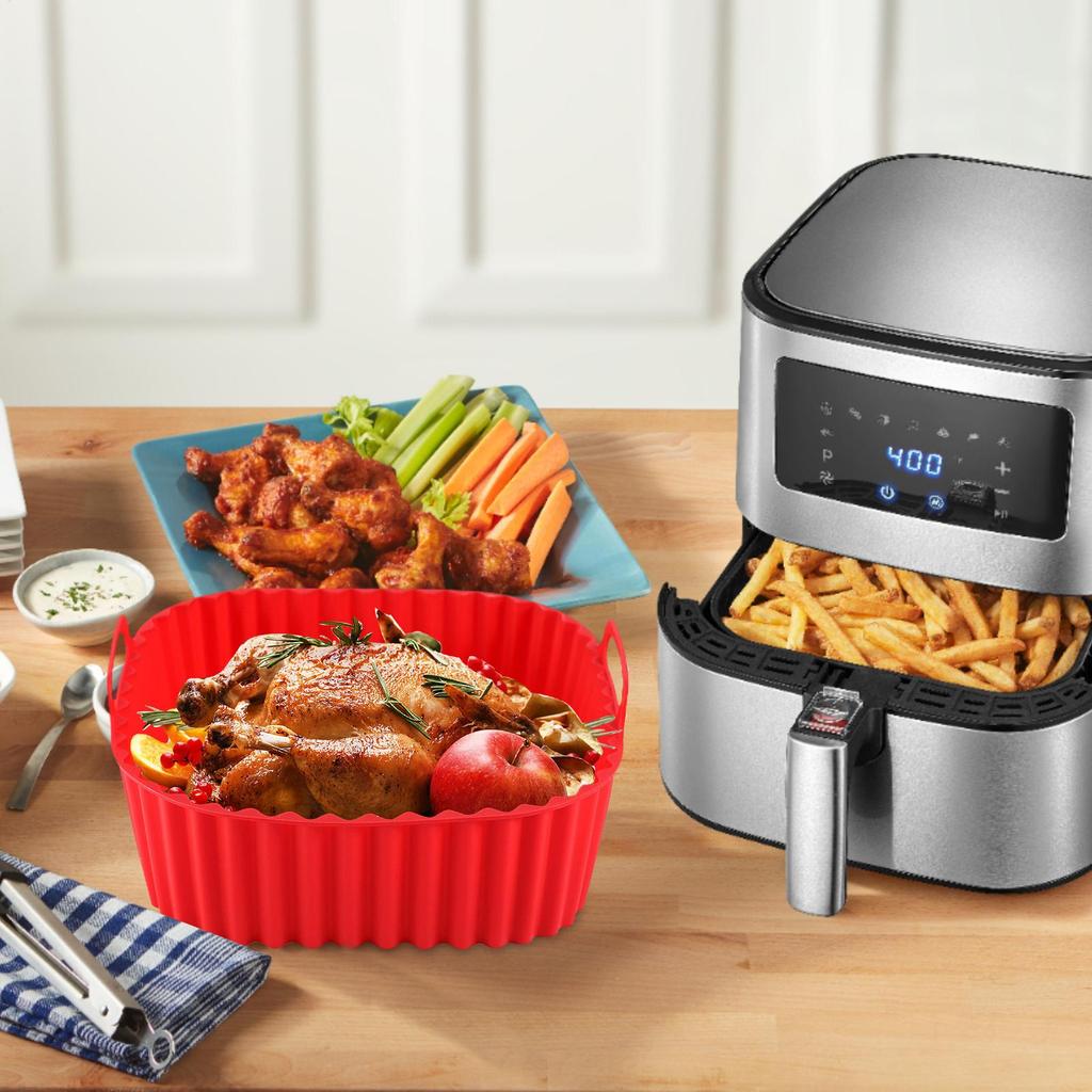 21cm Silicone Air Fryers Oven Baking Tray Pizza Fried Chicken Airfryer Silicone Basket Reusable Airfryer Pan Liner Accessories