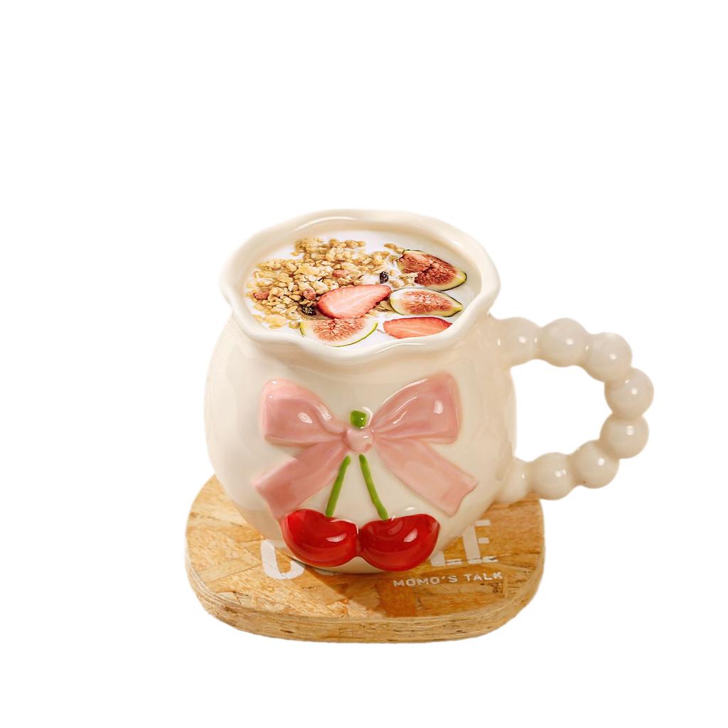 Geprägte Schleife Kirsche Keramiktasse Rosa Mädchenherz Bürotasse Unterglasur Keramiktasse Souvenir