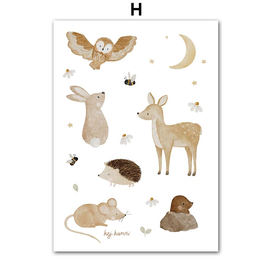 Boho Space Rocket Bear Panda Mouse Nursery Posters Cartoon Wall Art Print Canvas Painting Baby Kids Room Home Decoration Picture