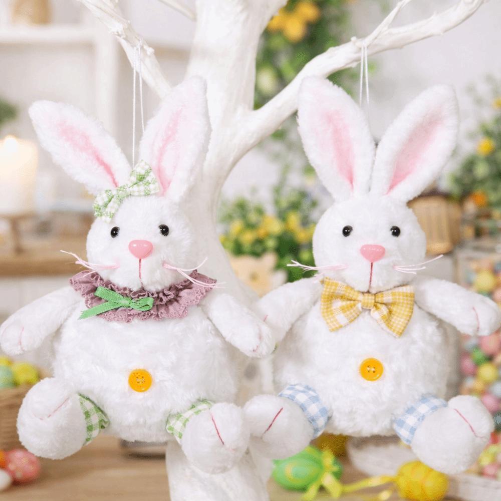 Bunny Cartoon Easter Bunny Decorative Cute Rabbit Hanging Pendant with Lanyard Soft Bunny Sitting Figurine Wall Table