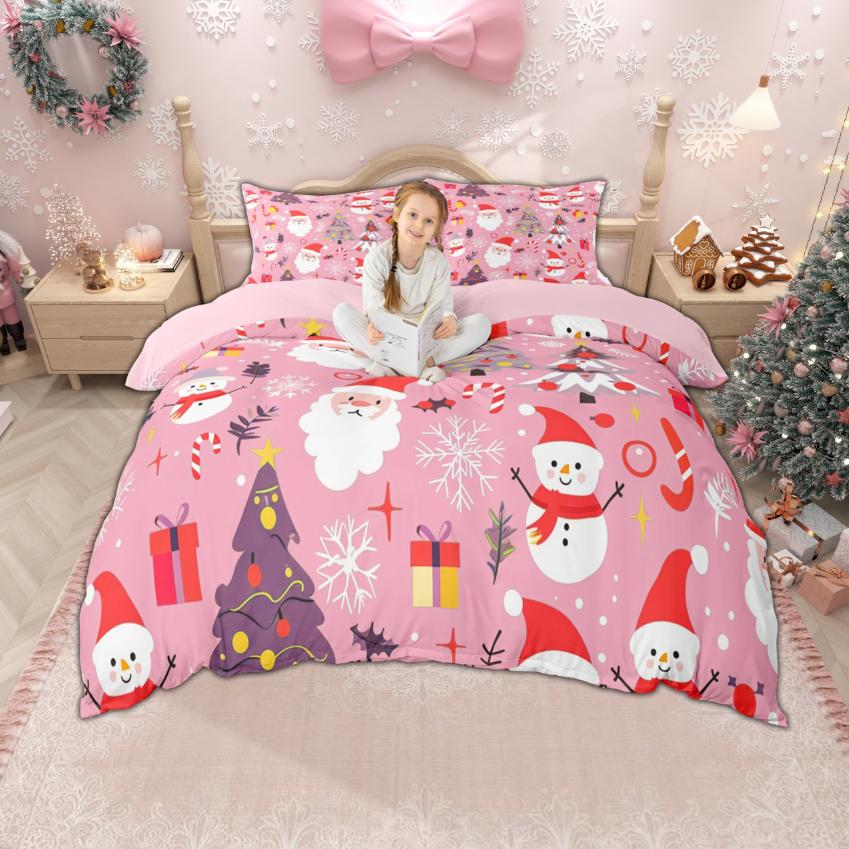 Homewish Kids Happy New Year Duvet Cover Set For Boys Girls Cute Snowman Santa Claus Bedding Kawaii Xmas Tree Gnome Bed Set