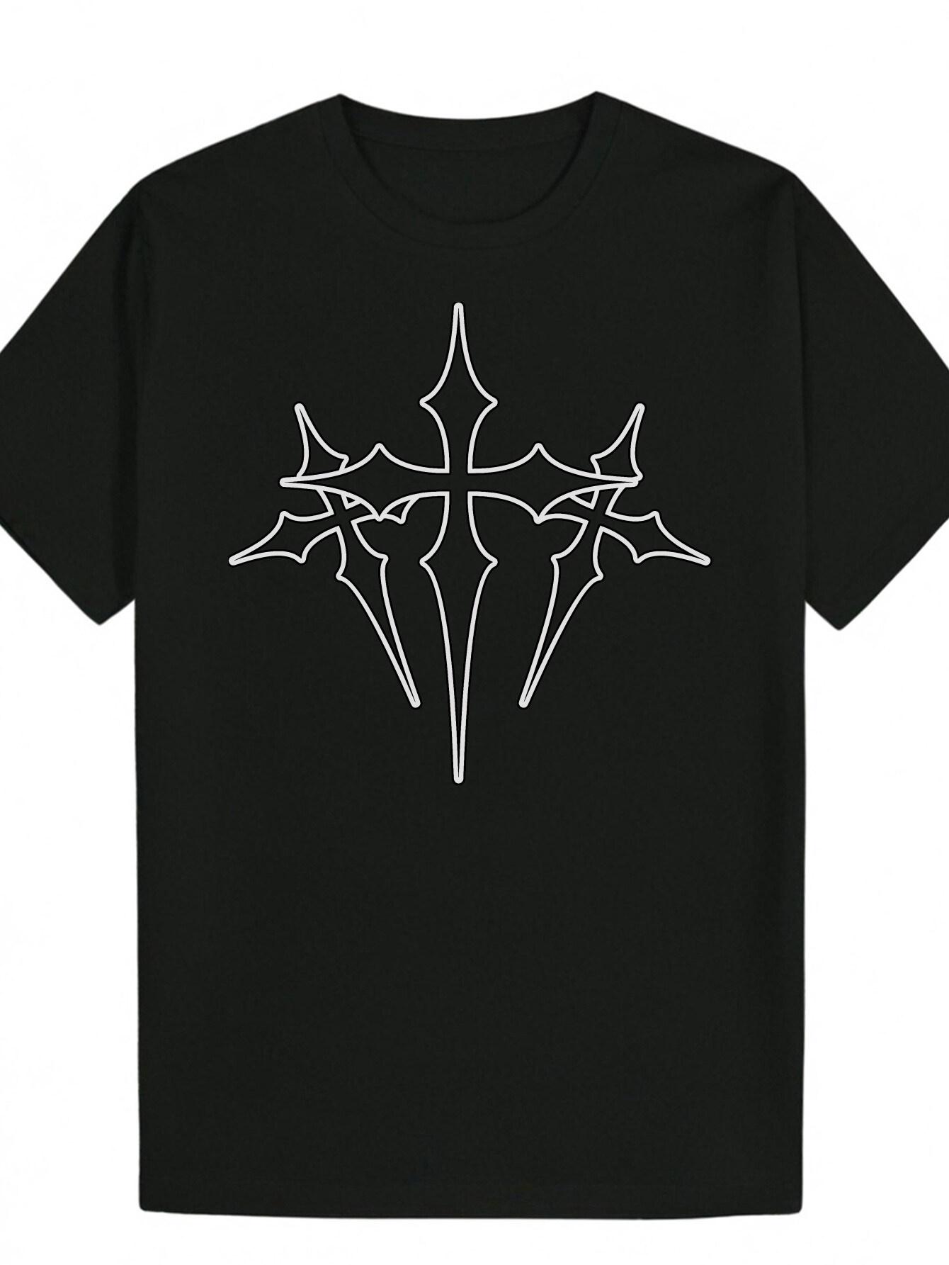Crew Neck Polyester Graphic T-shirt - Gothic Cross Design S