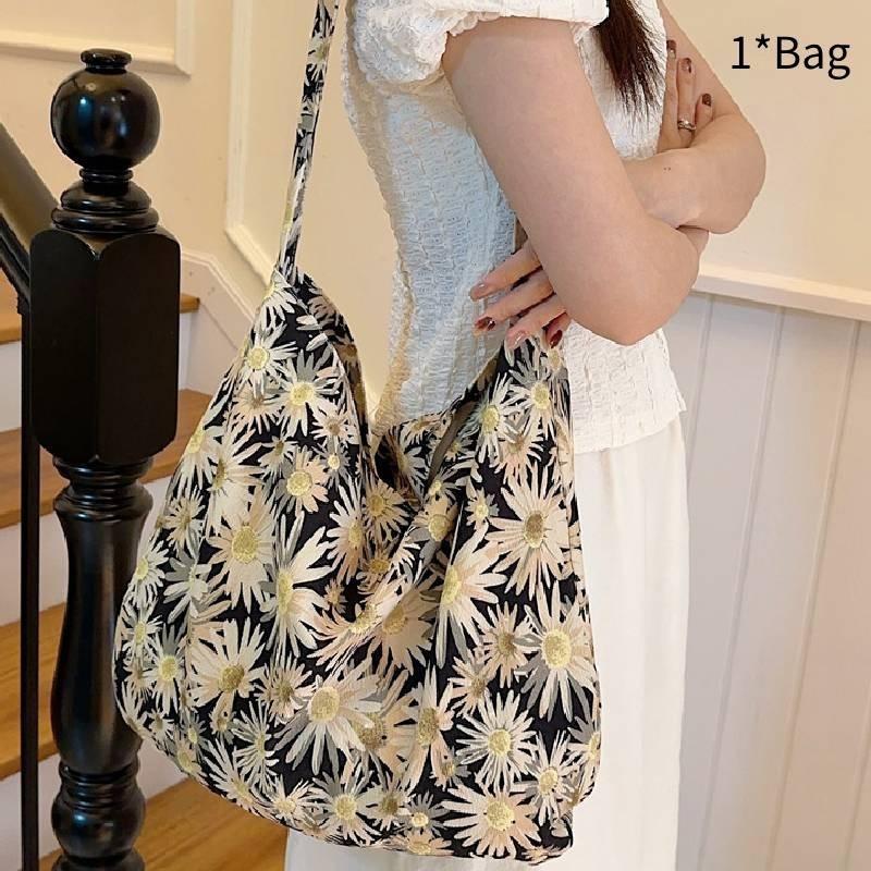 Trendy Street Style Corduroy Tote Bag For School Large Capacity Student Purse