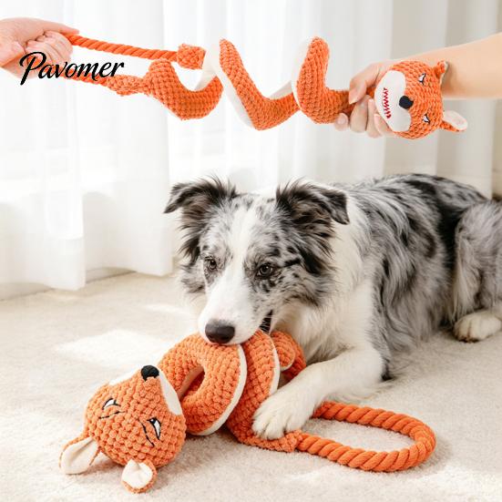 Wear Resistant Plush Dog Toys Tug Rope Toy, Cute Fox Rabbit Squeaky Chew Toy with Crinkle Paper, Funny Cartoon Pull Interactive for Medium Large Dogs,