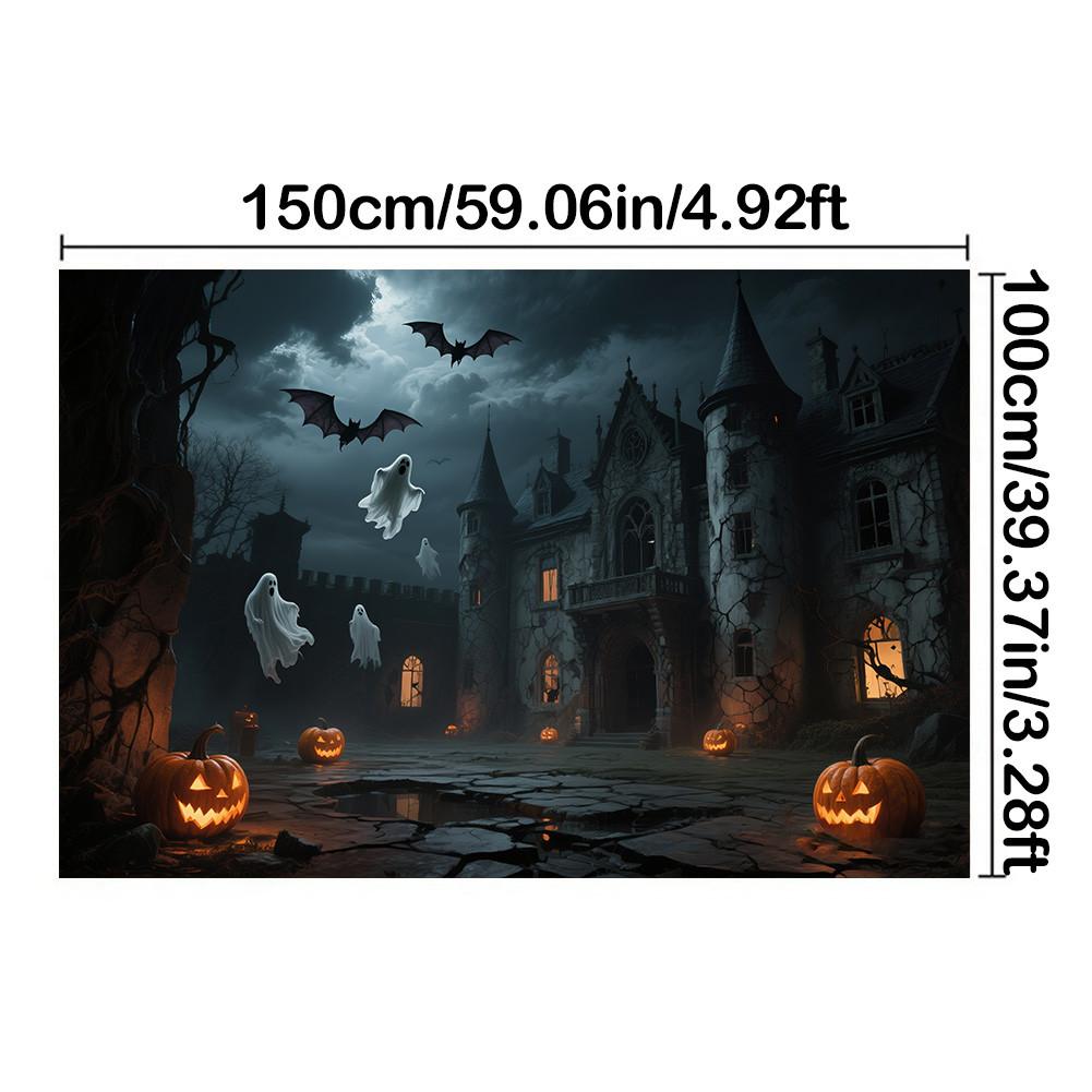 

С элементами тыквы, замка, летучей мыши, призрака - Хэллоуинский фон для фотобудки, вечеринки, праздничного торжества, украшение стены 150*100cm/59*39in/5*3ft