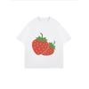 Strawberry Print T Shirt White Casual Summer Top For Women Streetwear Fashion Trendy Graphic Tee With Fruit Design Perfect For Everyday Wear