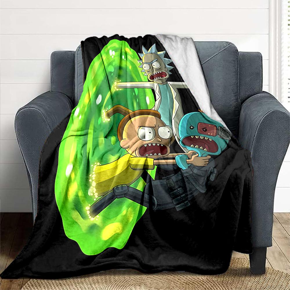 1pc Rick and Morty Blanket Lightweight Flannel Throw For Sofa, Bed, Travel, Livingroom, Office, Couch, Chair, And Bed