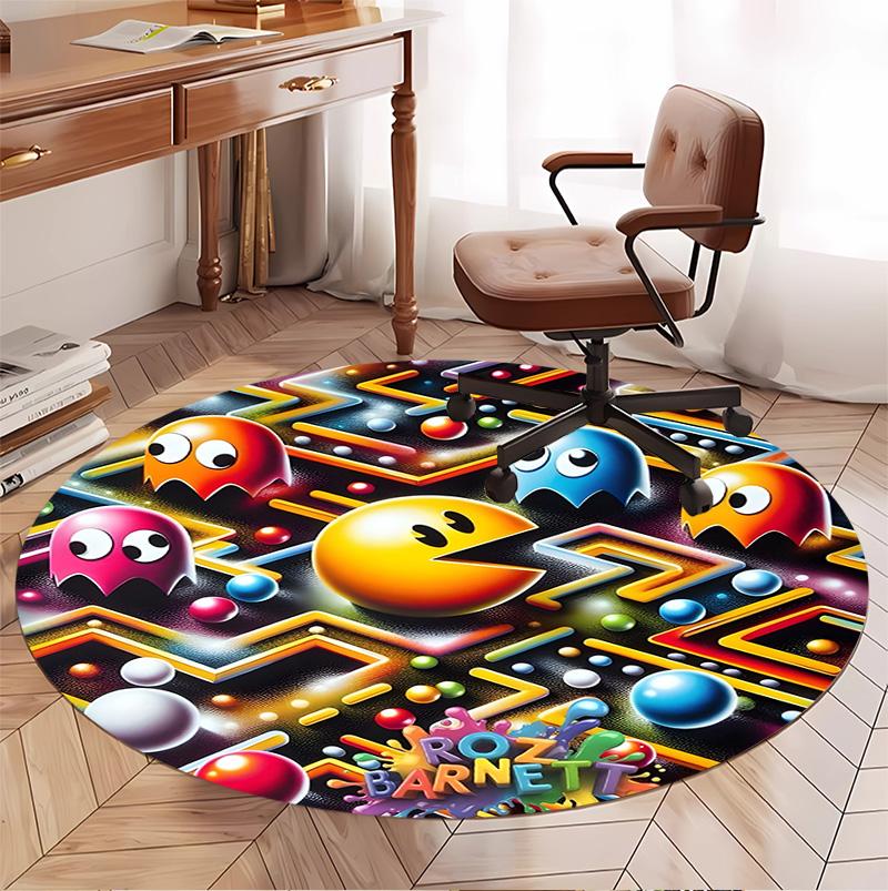 PAC Pattern Round Rug, Indoor/Outdoor Mat, for Picnic, Gameroom, Bedroom, Office, Living Room, Home Decor Carpet, Birthday Gift
