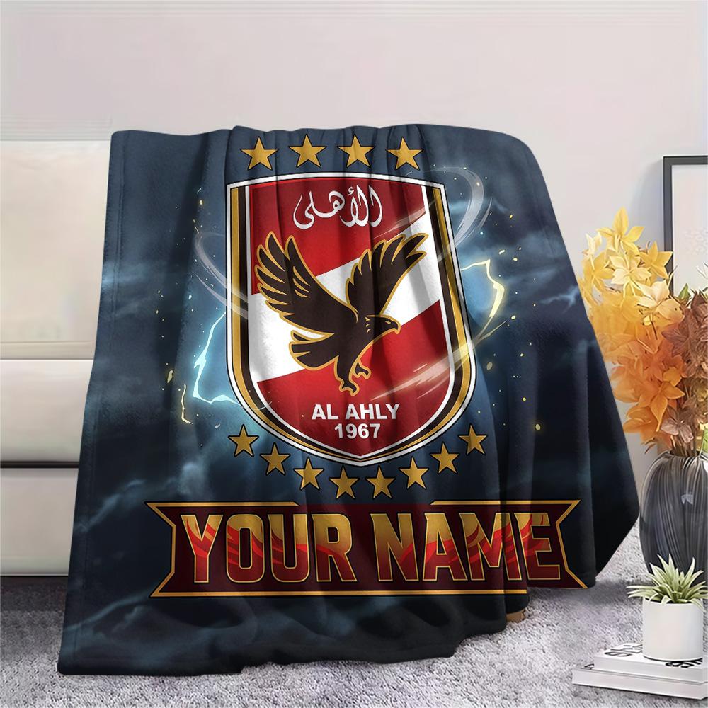 Custom Name Al Ahly SC Flannel Blanket, High Quality Comfortable for All Seasons, Home Decor, Warmth and Comfort