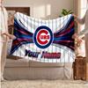 Chicago Cubs Flannel Blanket, Custom Name Text Personalized Soft Throw Blanket Home Decor Gift