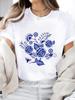(Asian Size) watercolor flower trend Casual Women's Top T T-shirts Fashion O-neck Female Clothing Print Short Sleeve Graphic Tee