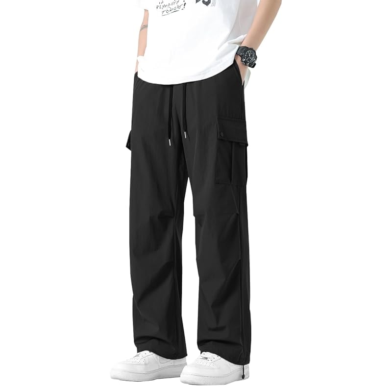 

[BesBet] Cold sensation cargo pants men s cool pants summer clothes ice silk wide pants outdoor work pants long length bottoms cool Plain color
