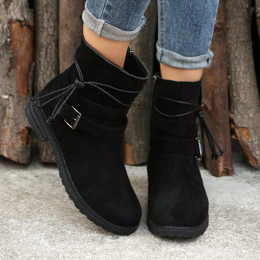 Stivali Decorati da Donna con Laccio Laterale in Finta Pelle Stivali Casual Singoli Scarpe da Donna Stivaletti da Donna Botas Invierno Mujer Bottes Femmes