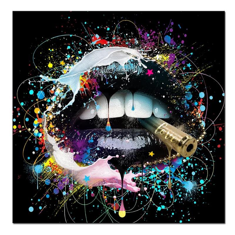 Bullet Biting Mouth Graffiti Art Canvas Painting Abstract Creative Posters and Prints Wall Picture for Living Room Home Decor