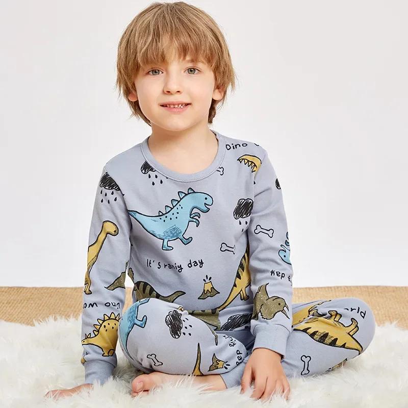 Dětské pyžamo pro chlapce 2 3 4 5 6 7 8 9 10 11 12 13 14 let Bavlna Sada oblečení na spaní Pyžamo s dinosaury Zelená Dětské Pijamas Oblečení