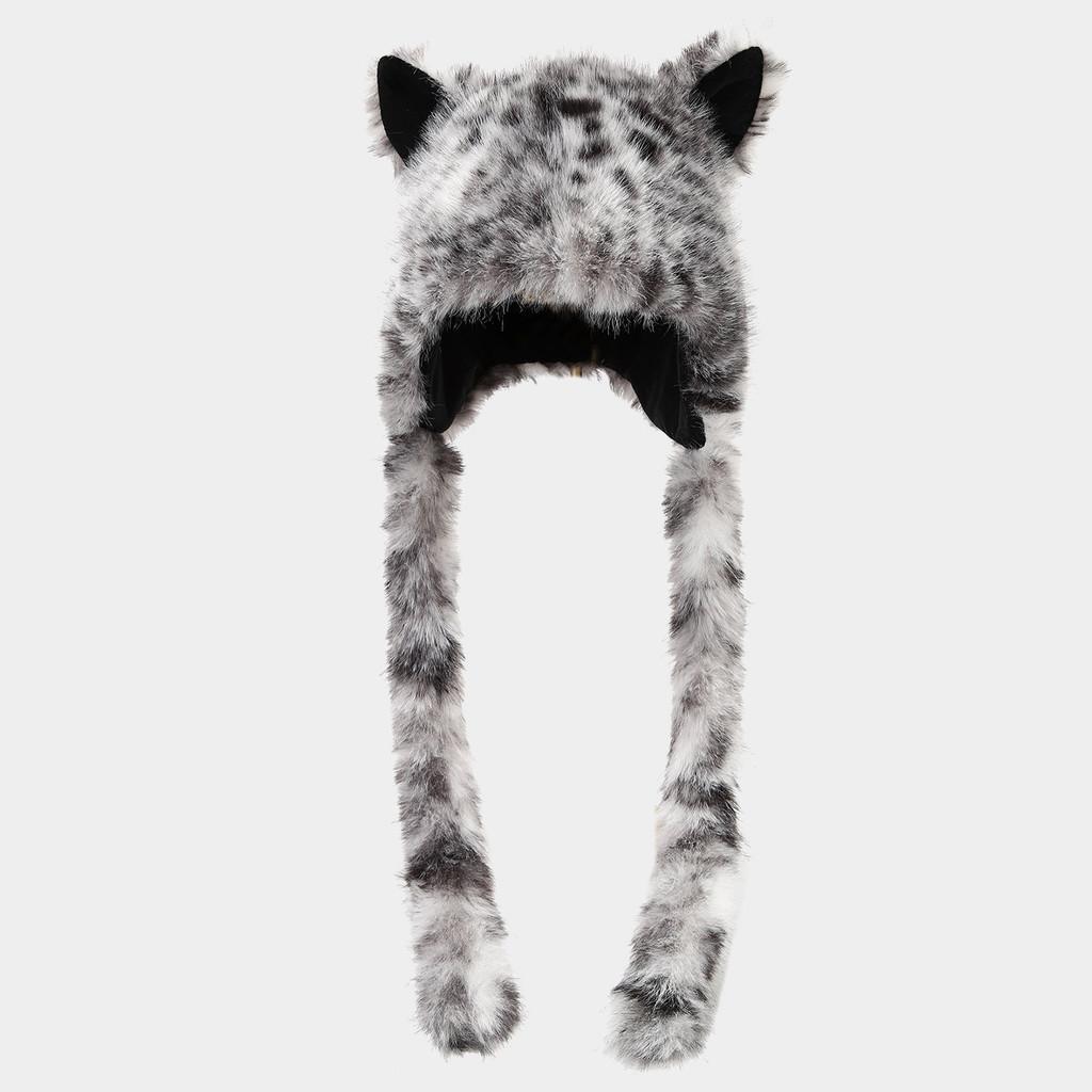 

Плюшевая шапка-ушанка с леопардовым принтом для женщин, теплая и защищающая от солнца на зиму белый