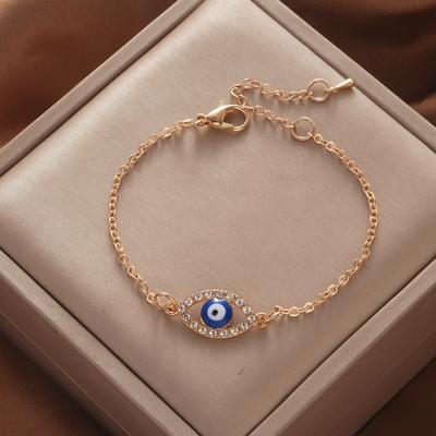 Damska Bransoletka ze Stali Tytanowej Kryształowa z Niebieską Źrenicą Diabła Biżuteria