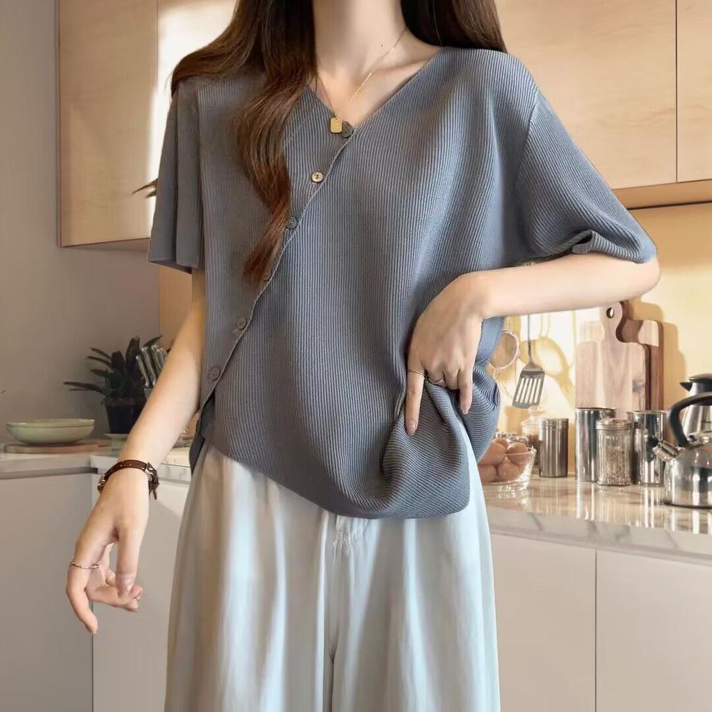 Women's Short Sleeved T-shirt for Summer Loose and Slimming Irregular and Versatile Top