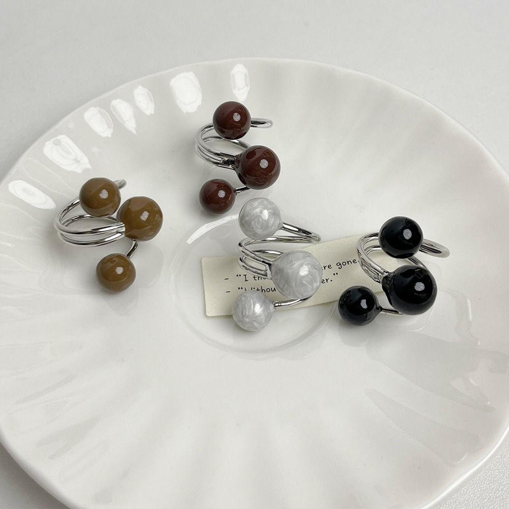 Imitation Opening Rings Chocolate Color Exaggerated Ring Elegant Pearl Rings  Women