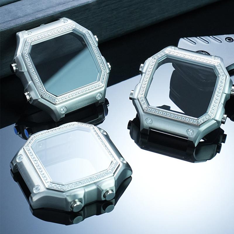 DIY diamond studded case for Casio 3299 small square AE-1200 1300 modified stainless steel case with diamond studded shell