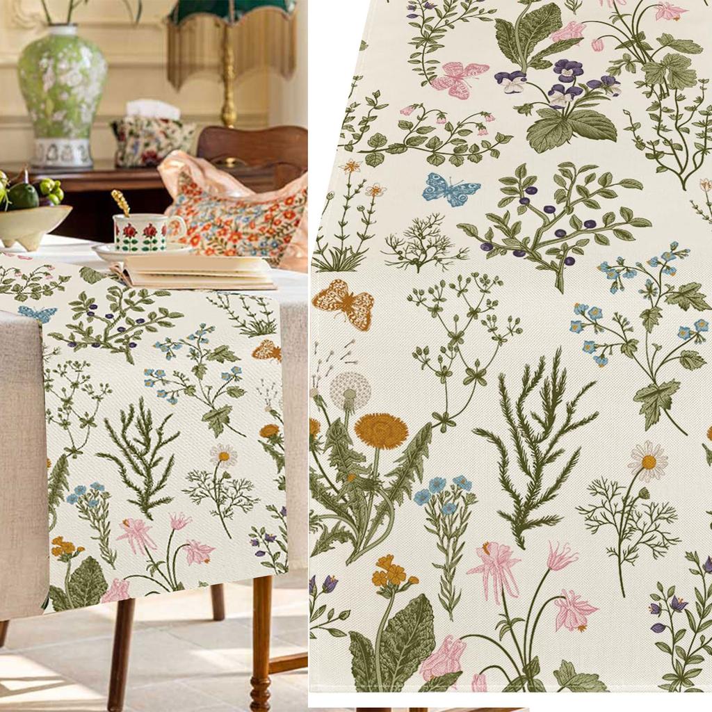 Spring Floral Linen Table Runner Decorative Dining Table Cover For Seasonal Home Decor