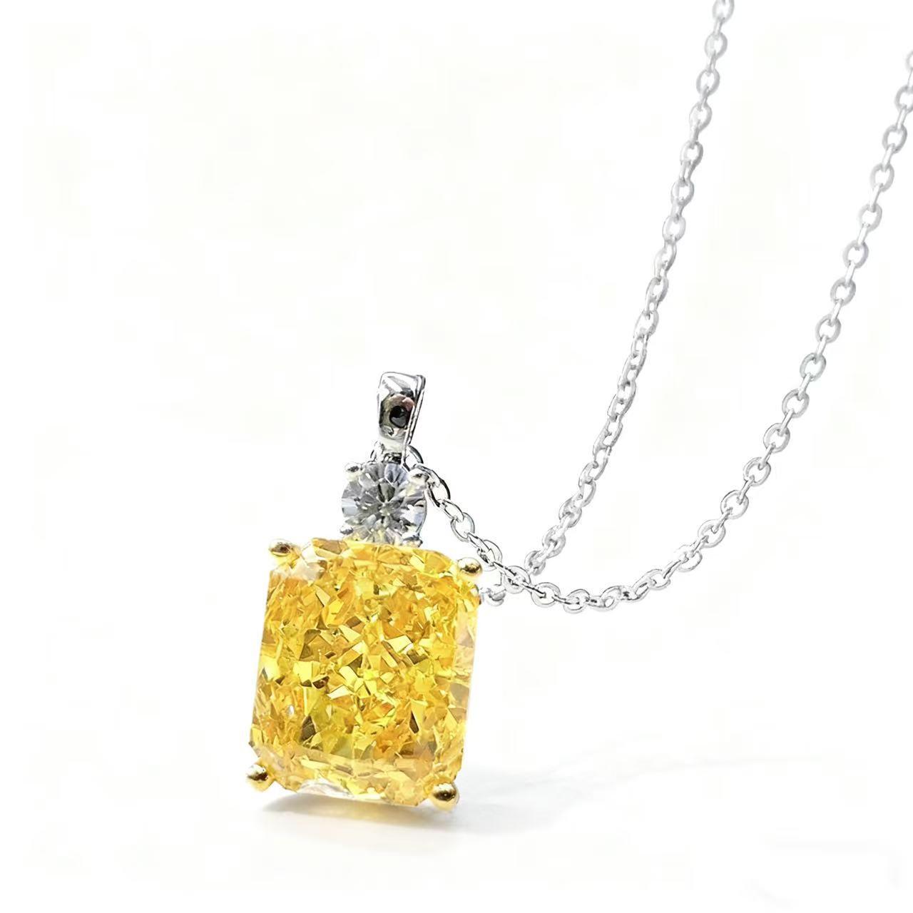 

Європейське та американське стильне намисто з кулоном з циркону, що не тьмяніє, з інкрустацією жовтими діамантами - Легка розкіш, жіночий ланцюжок на ключицю