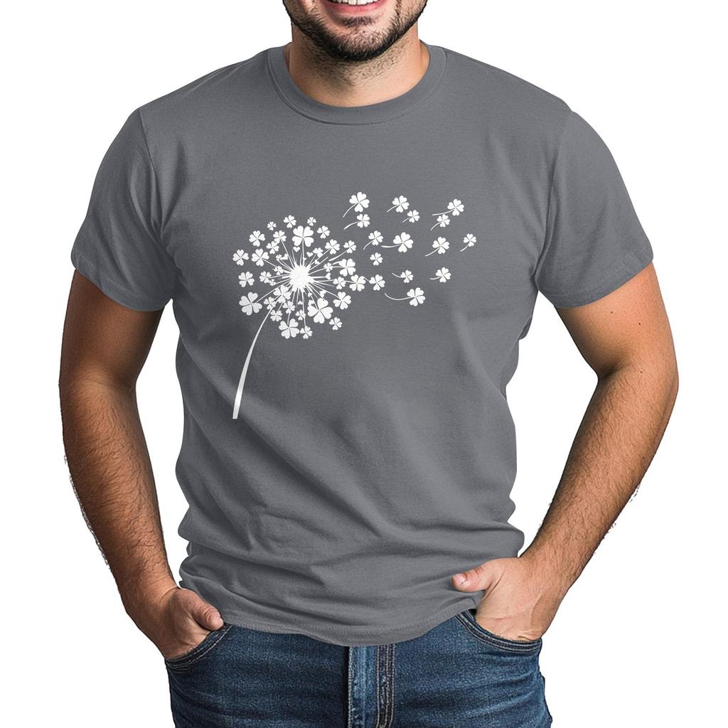 St. Patrick's Adult Green Crew-neck Short-sleeved Printed Green Three-leaf T-shirt