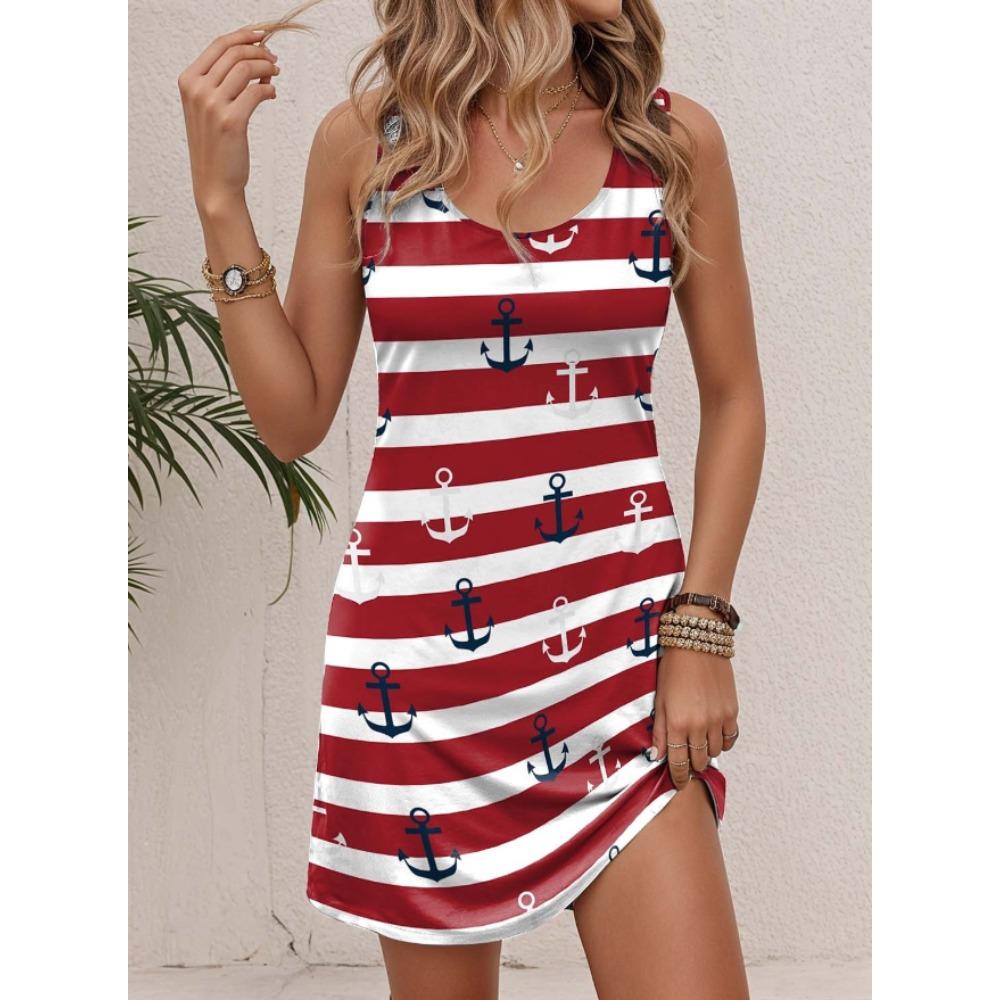 Women's  Gorgeous Pattern Printed Sleeveless Round Neck Dress Loose Soft and Comfortable Plus Size Dress