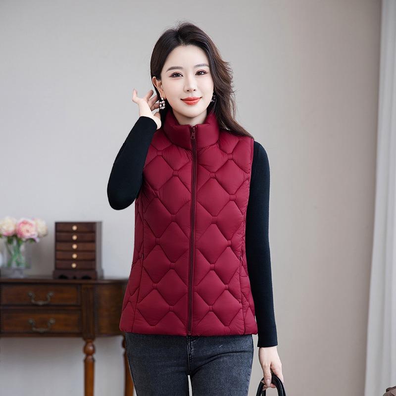 Women's Light Cotton-padded Vest, New Down Cotton-padded Vest, Vest, Stand-up Collar Vest, Autumn and Winter Short Thermal Vest