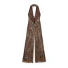 Zbzr Spring New Women clothes Western Style Animal Pattern Print Silk Mesh Neck Collar Jumpsuit 5039149 042