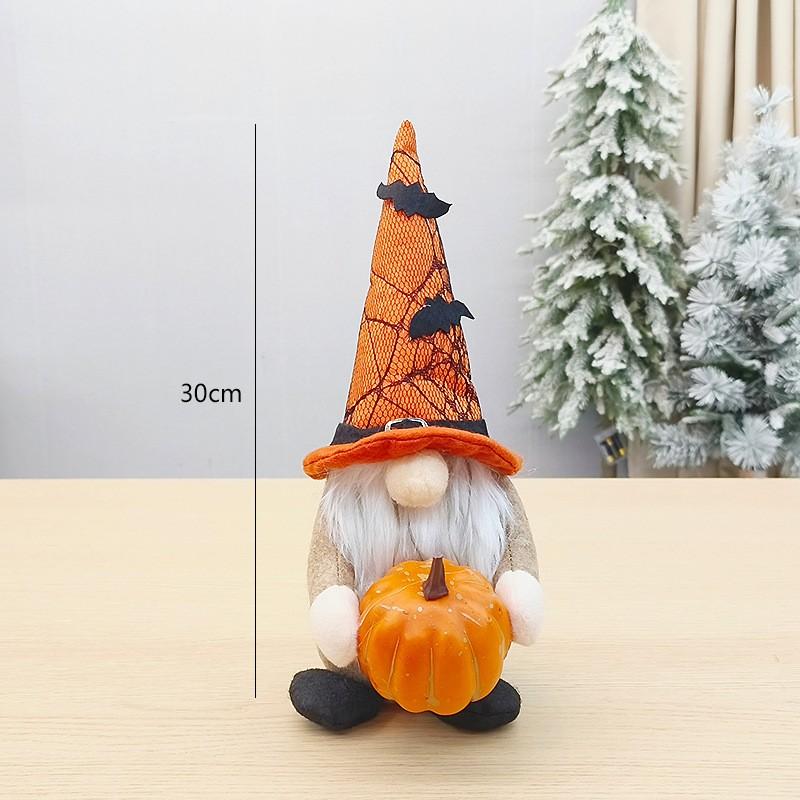 Halloween Decorative Gnome Figurine With Pumpkin Bat Motif Faceless Dwarf Ornament Home Tabletop Display