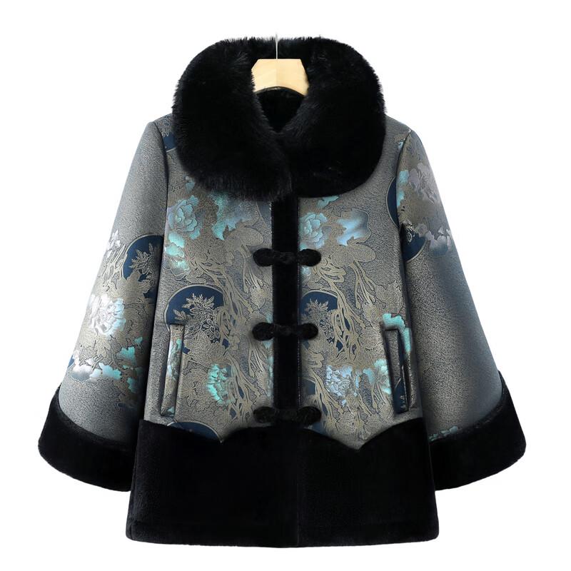 Elderly Women's Thickened Faux Fur Lined Winter Coat