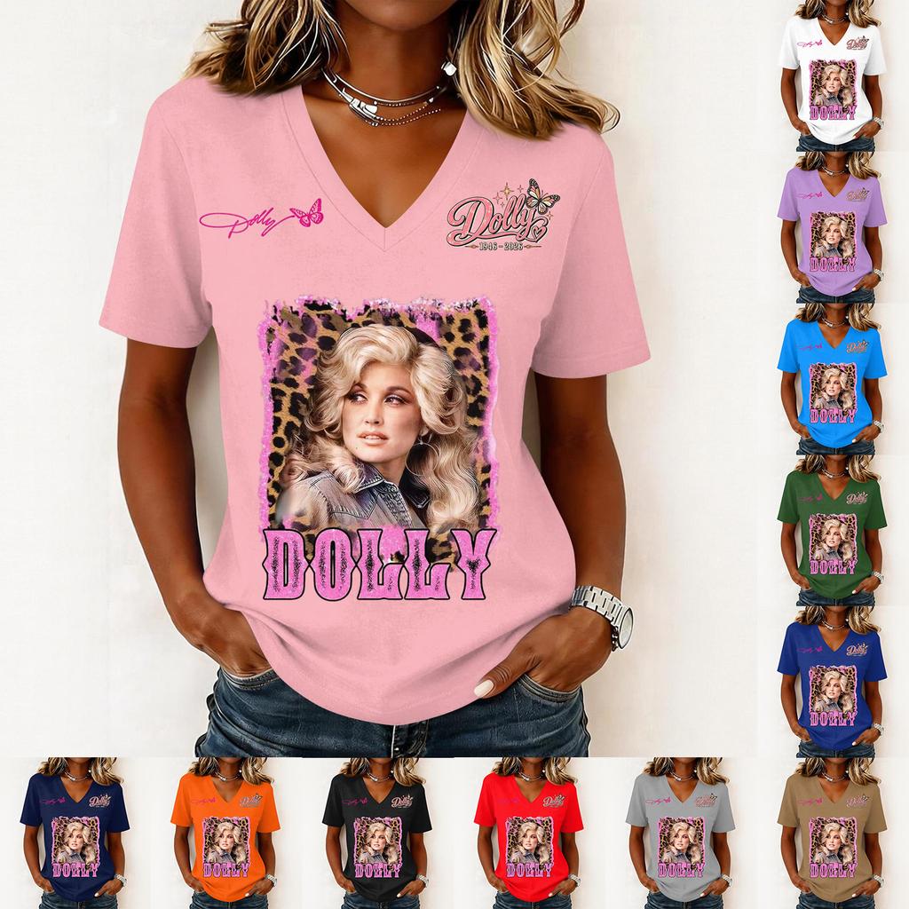 Women's Casual Letter Print V-Neck Short Sleeve Pullover Top
