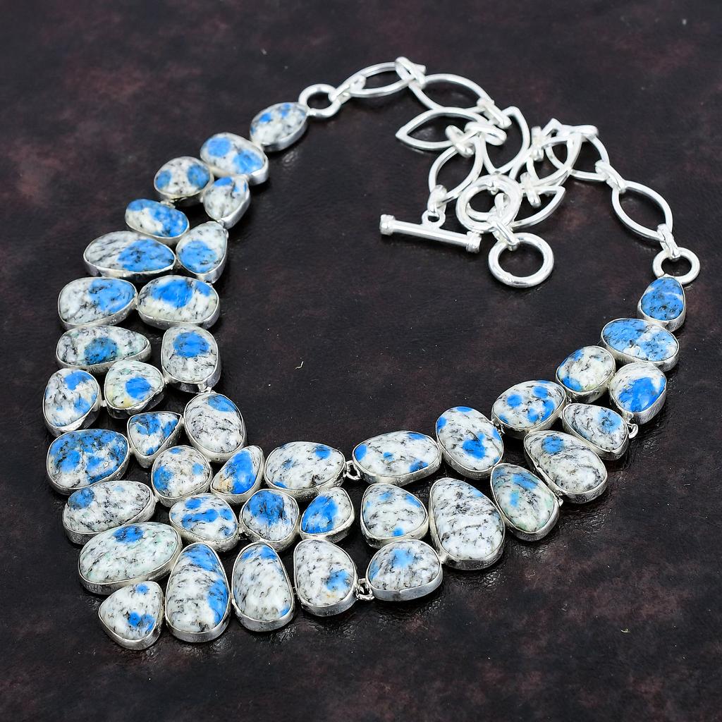 K2 Jasper Gemstone Handmade 925 Sterling Silver Jewelry Necklace 18" AMN-659