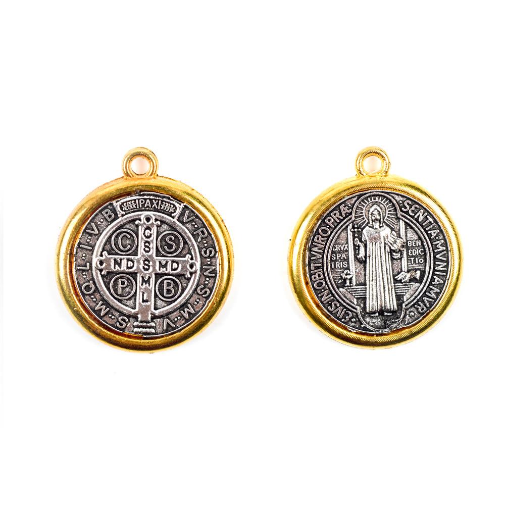 10pcs Retro St Benedict of Nursia Patron Against Evil Saint Medal Pendant Catholic Necklaces Religious Gifts.