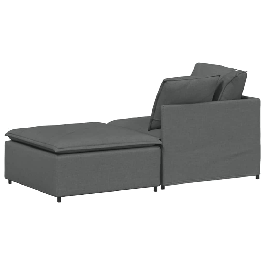 Modular Sofa with Footstool and Cushions Fabric Dark Grey