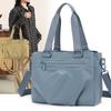 Nylon Solid Color Versatile Tote Bag with Front Zip Pocket and Adjustable Shoulder Strap