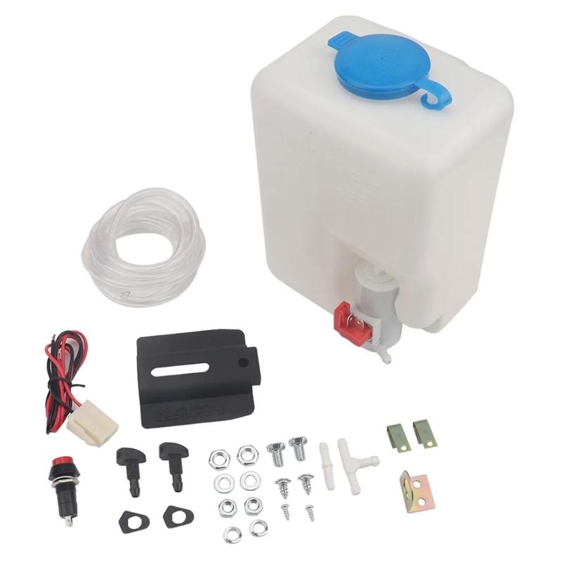 

Universal Auto Windshield Washer Reservoir 1.5L Capacity 12V Motor Pump for Hood Mount Secure Sprayer System Accessories 1