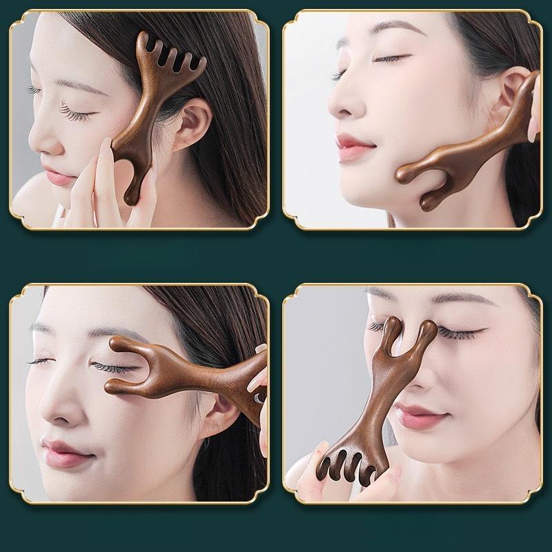 Double Head Six Claws Resin Antler Massage Comb Rake Multifunction Scrap Nose Massager Scraping Head Eye Face Neck Liftin