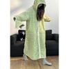 Women's Striped Fleece Hooded Robe, Thickened Warm Flannel Coral Velvet Loungewear Pajama Sets