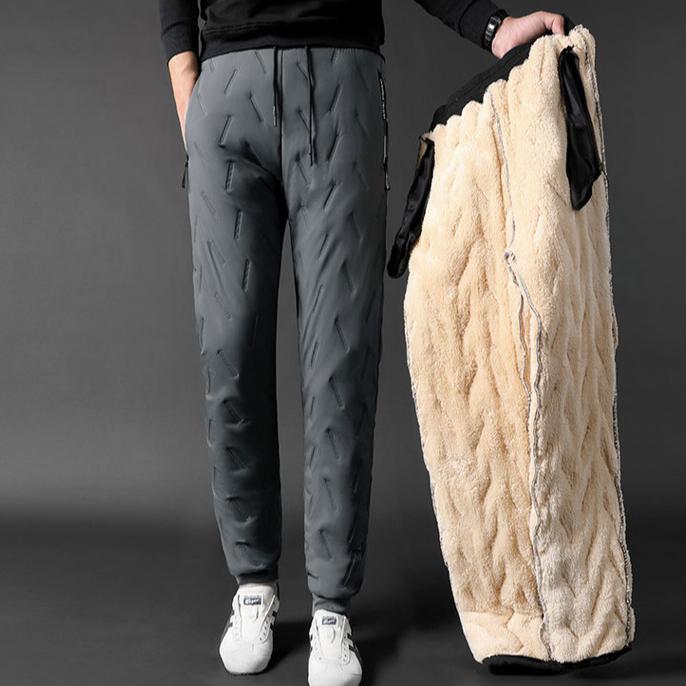 Men's Winter Lambswool Casual Pants Thick Fleece Thermal Trousers Keep Warm Water Proof Sweatpants High Quality Fashion Straight Trousers