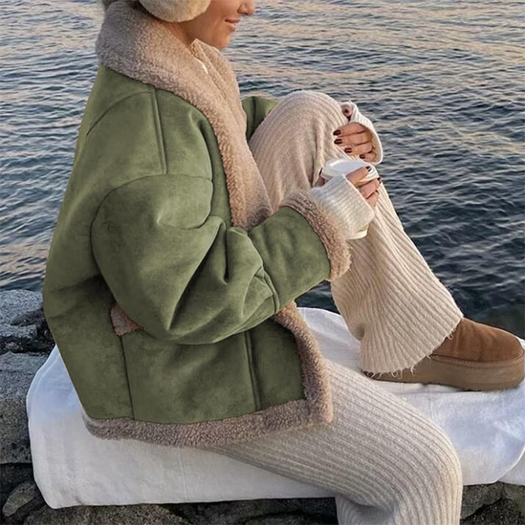 A Zimní Dámský Americký Retro Kabát Klopa Volný Top