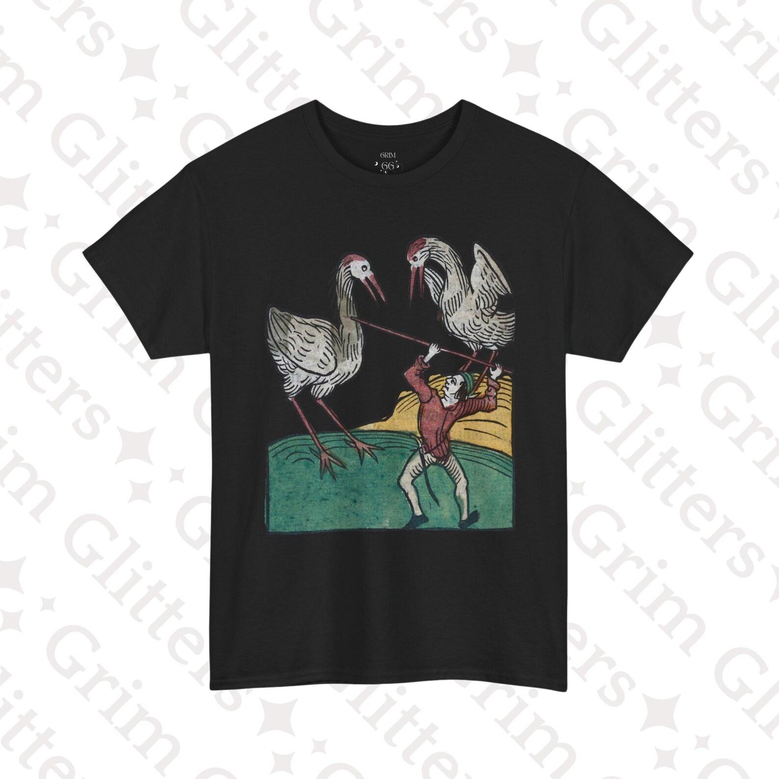 Giant Storks T-Shirt: Ortus Sanitatis (1491), Medieval Woodcut Unisex Tee S
