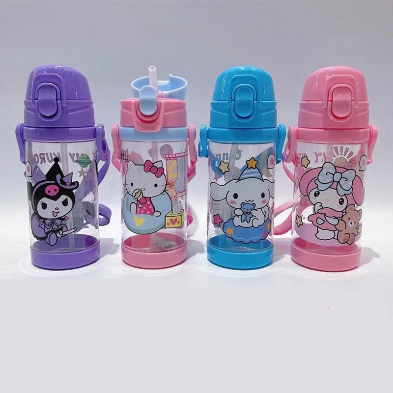 Creative Sanrio 450ml Kids Water Bottle With Straw Hello Kitty Cinnamoroll Kuromi And Melody Styles