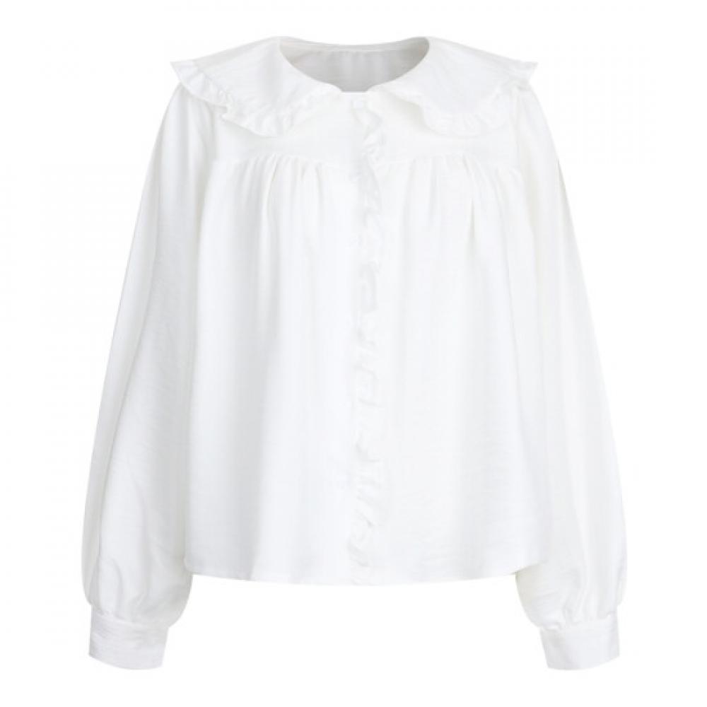 Shop Women S Spring New Lace Peter Pan Collar Frill looSe Fit blouSe Egg Wbl 20774 White