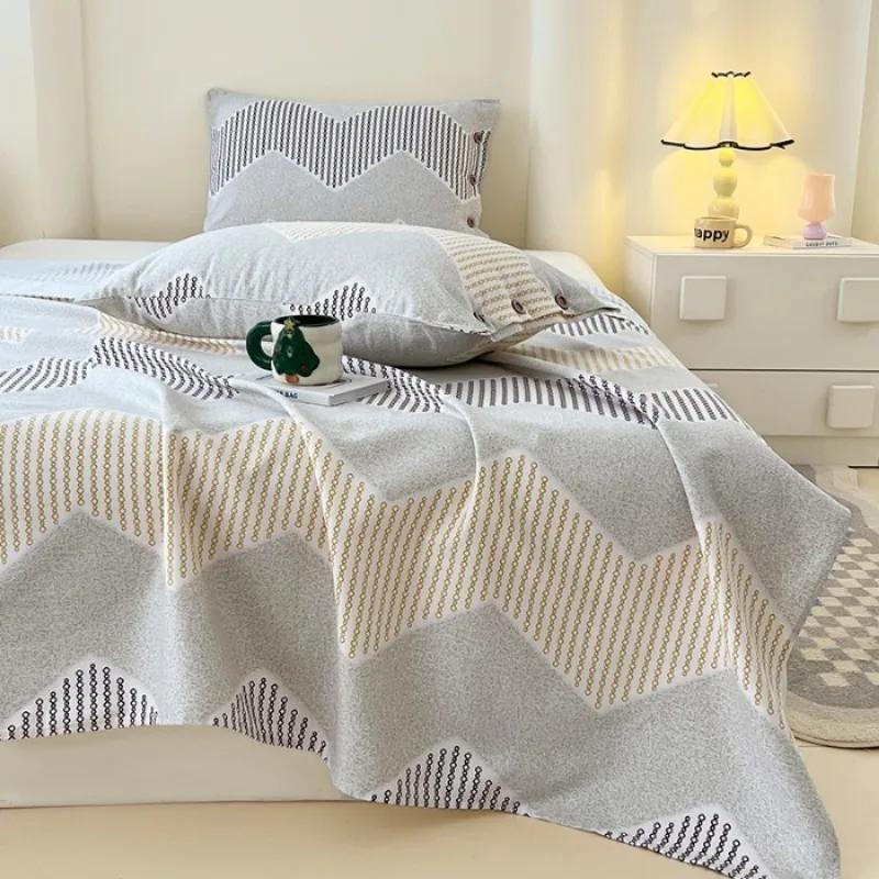 2025 new raw cotton old coarse cloth bed sheet single piece summer button pillowcase quilt sheet skin-friendly three-piece set